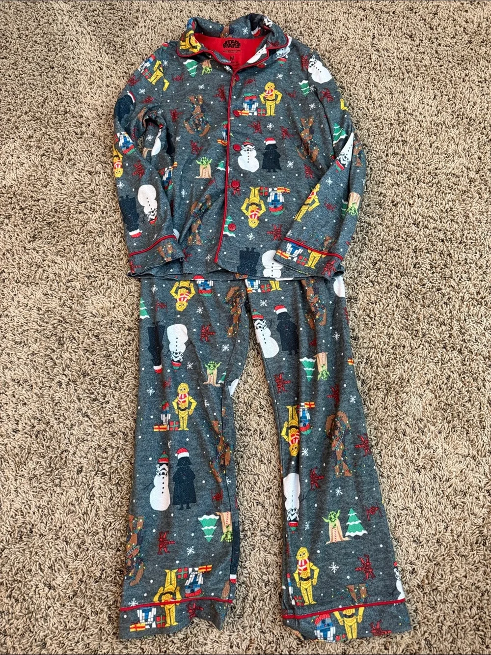 Star Wars Gray Holiday Character Kids Pajama Set with Red Trim